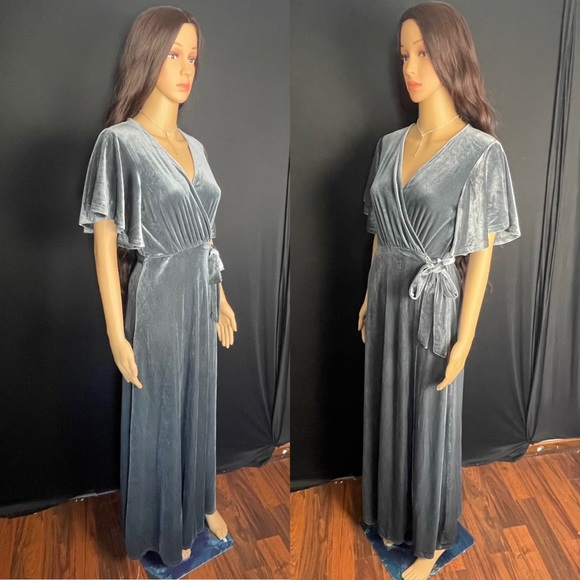 Blue Gray Velvet Dress - Picture 3 of 5